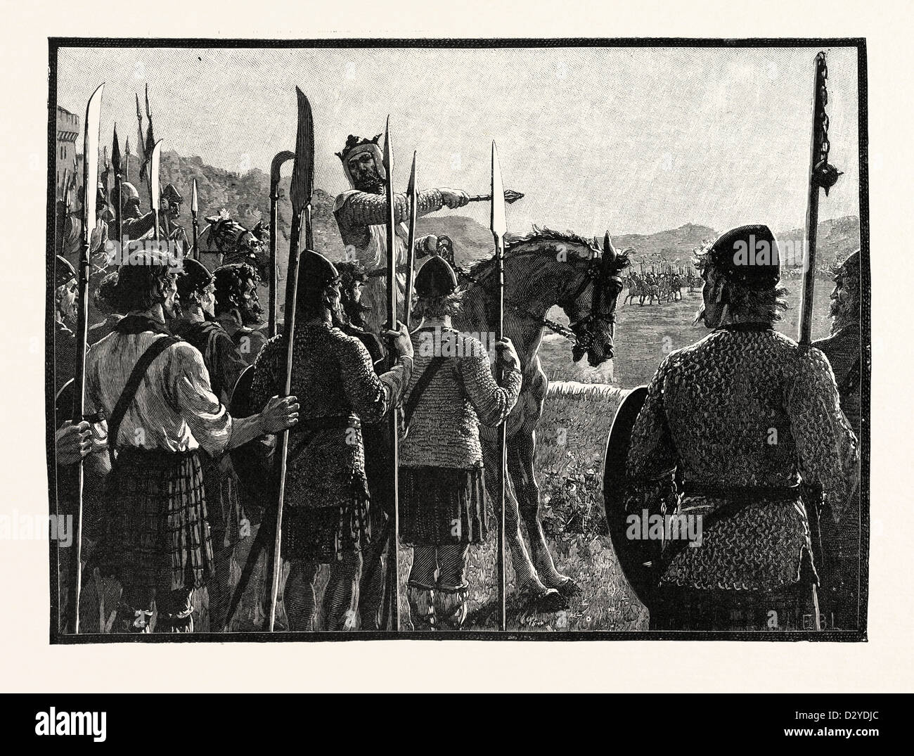BANNOCKBURN: BRUCE REVIEWING HIS TROOPS BEFORE THE BATTLE Stock Photo
