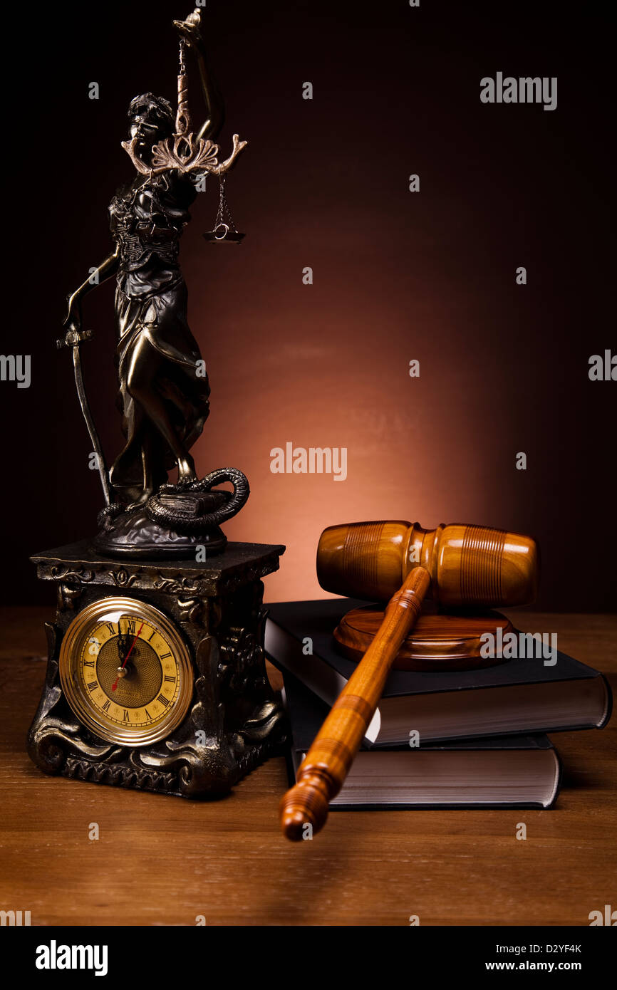 God of law and mallet of judge Stock Photo