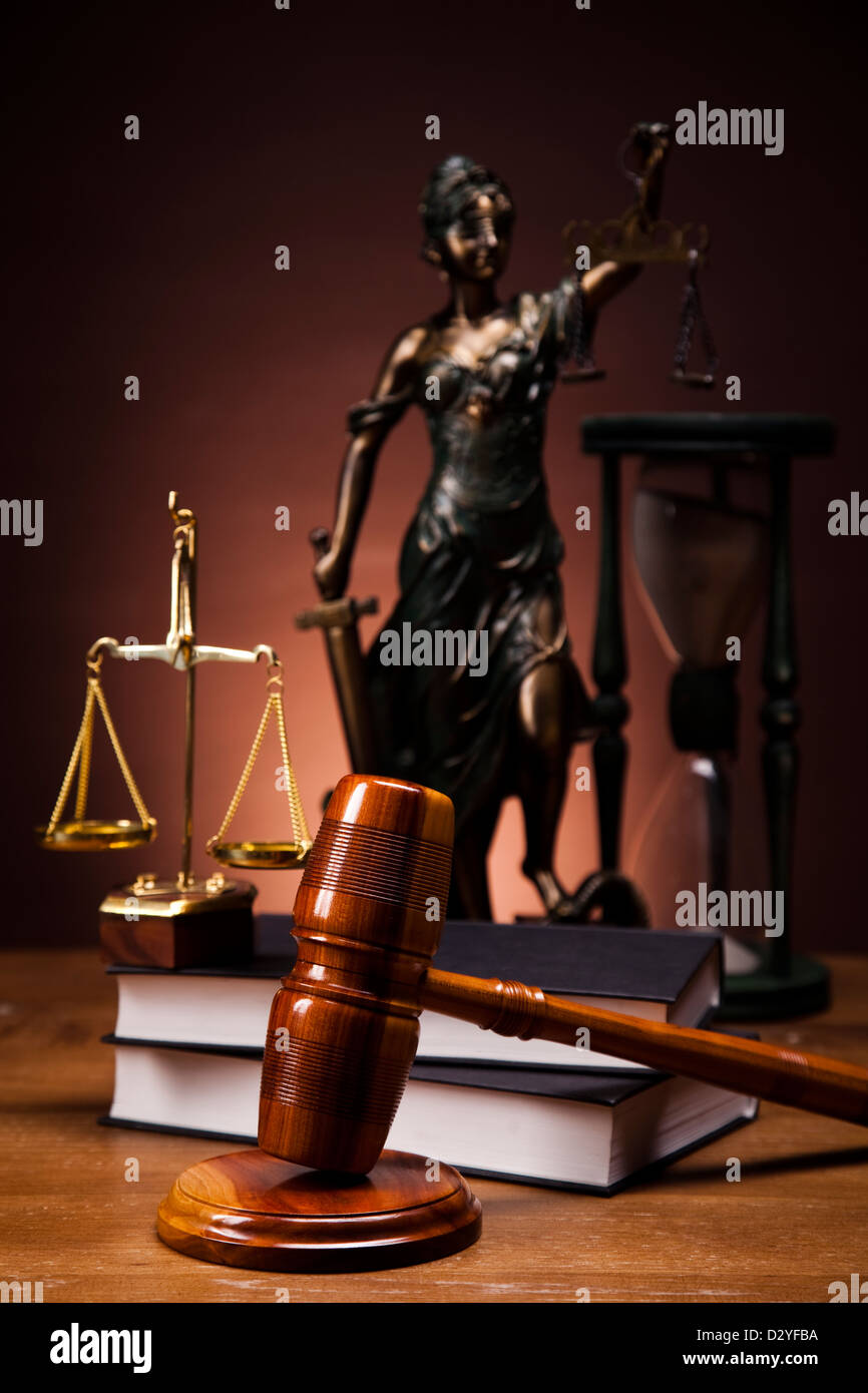 God of law and mallet of judge Stock Photo