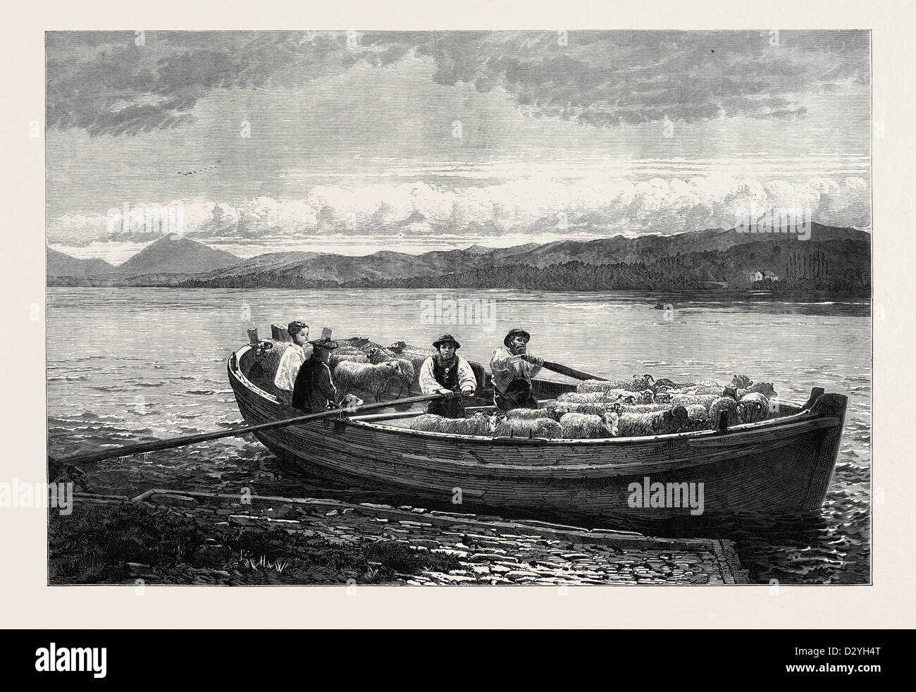 THE FERRY BOAT BY J. RICHARDSON 1873 Stock Photo