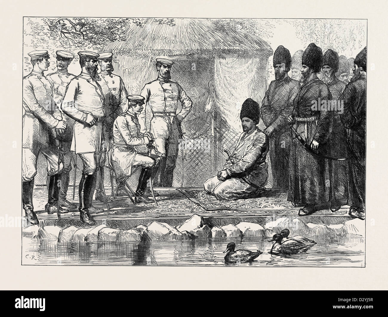 INTERVIEW BETWEEN GENERAL KAUFMANN AND THE KHAN OF KHIVA 1874 Stock Photo