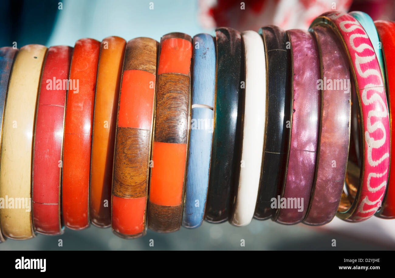 Traditional bangles in the local market in India Stock Photo