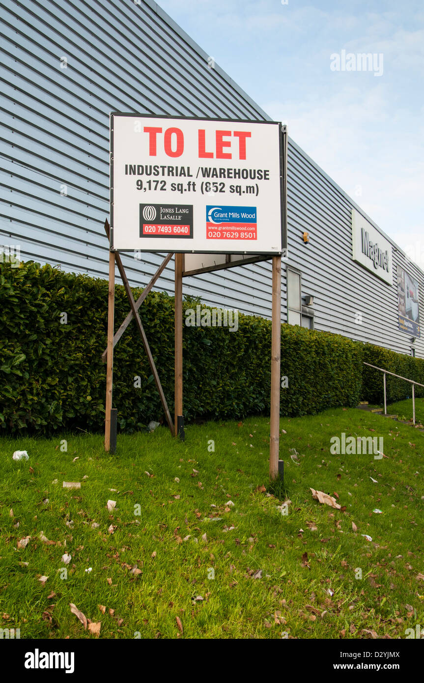 Industrial warehouse to let sign, London Stock Photo Alamy