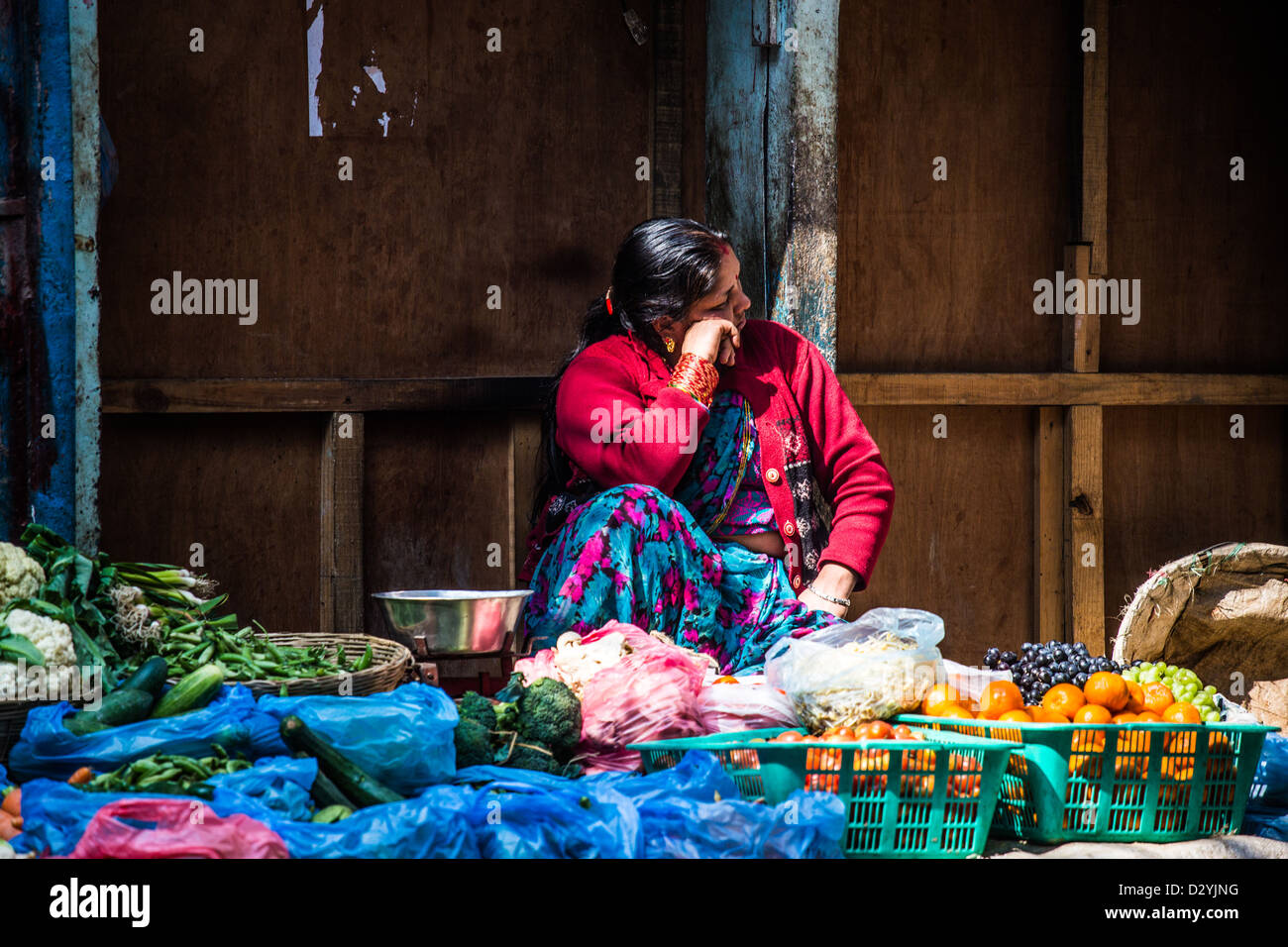 Fruit and vegetable vendor, Kathmandu, Nepal Stock Photo