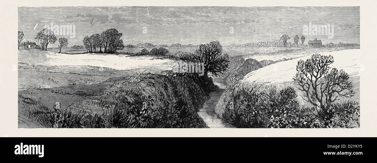 IN THE MEATH HUNTING COUNTRY: LOUGH OF THE BAY A WELL-KNOWN JUMP NEAR REILLY'S OF THE WARD IRELAND 1879 Stock Photo