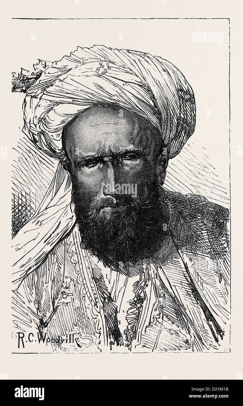 THE WAR IN AFGHANISTAN: MEN OF DIFFERENT AFGHAN TRIBES: MAHAZ KHAN (A TAJIK) KHAN OF PESH BOLAK 1879 Stock Photo