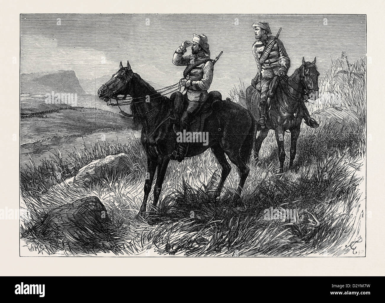 THE ZULU WAR FRONTIER LIGHT HORSE ON VIDETTE DUTY DISCOVERING ZULUS NEAR COLONEL WOOD'S CAMP