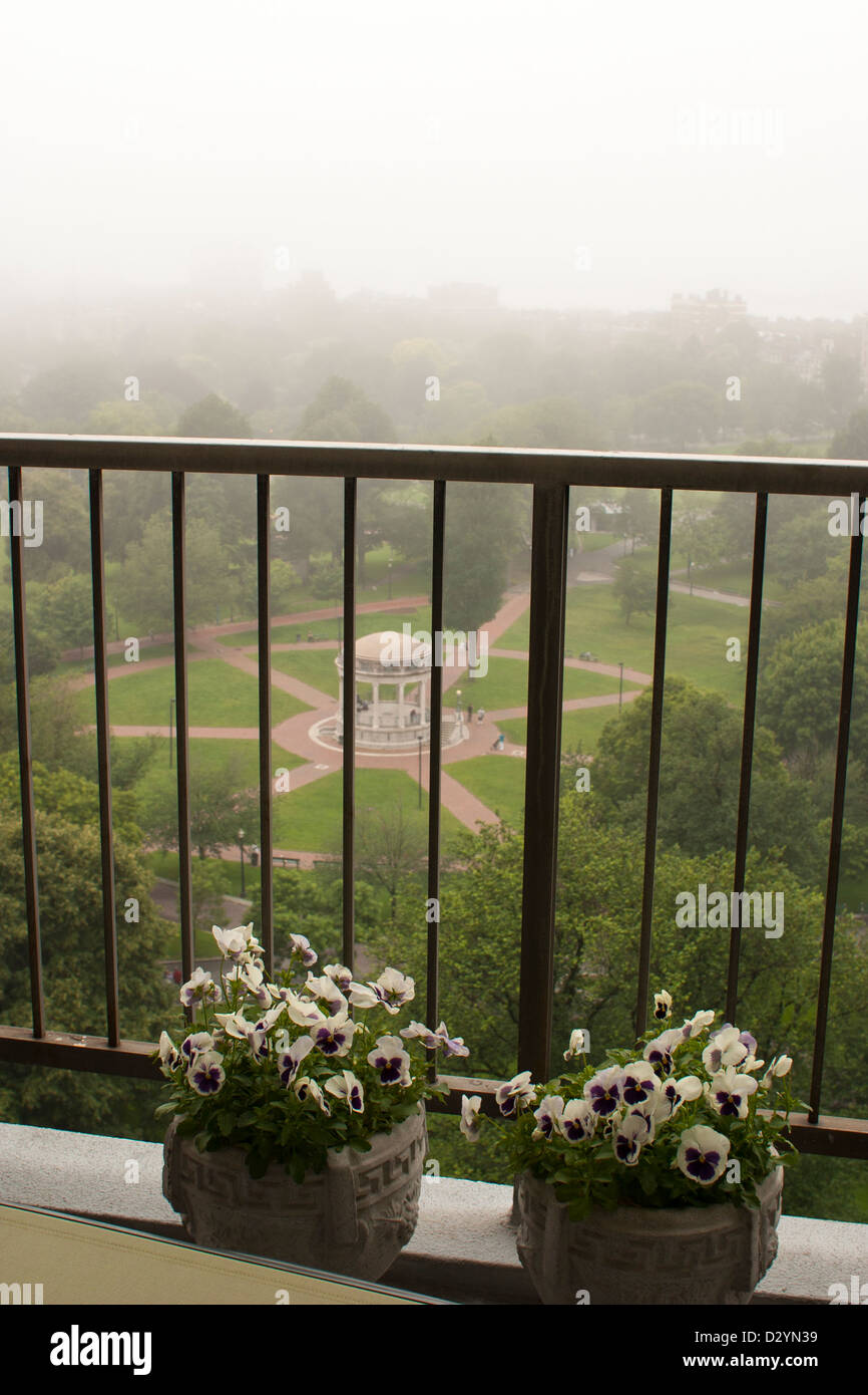 From the balcony of a Tremont on the common condo, one can see the Parkman Bandstand gazebo. Stock Photo
