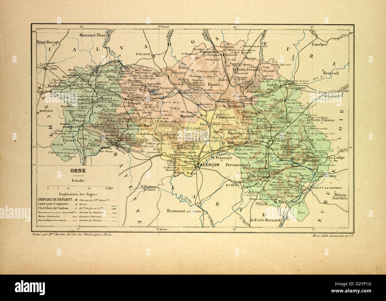 MAP OF ORNE FRANCE Stock Photo Alamy