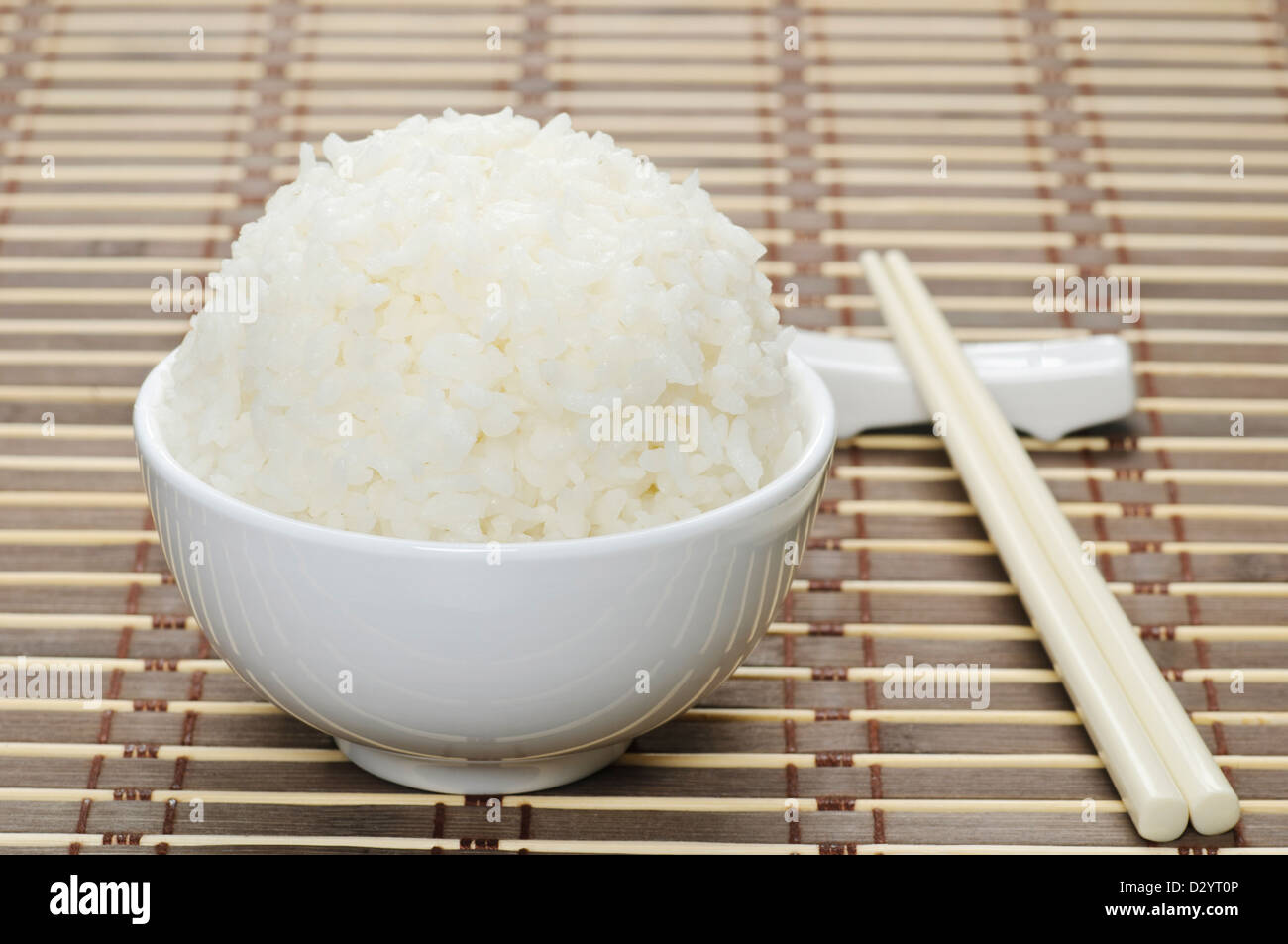 White steamed rice in ceramic bowl Stock Photo