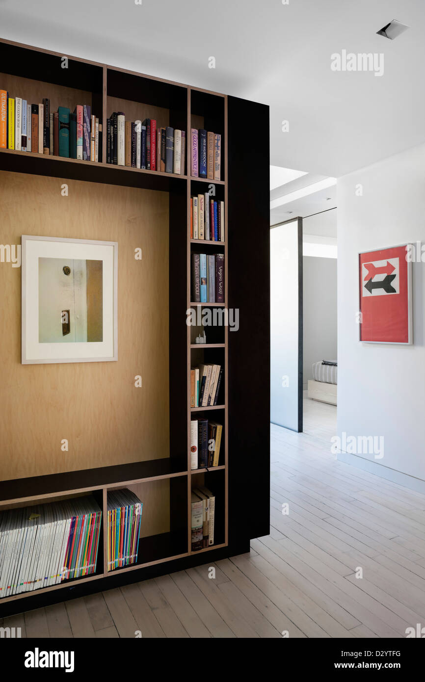 17th Street Apartment, New York City, United States. Architect: IdS/R, 2012. Detail of closet/art and book cabinet. Stock Photo