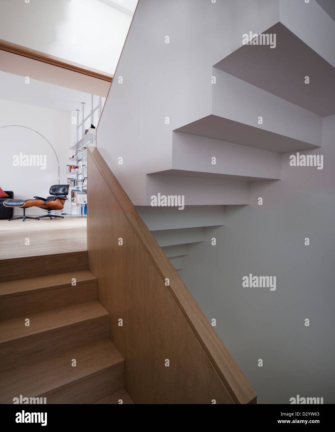 Cohen House, London, United Kingdom. Architect: Duggan Morris Architects Ltd, 2012. Stairwell. Stock Photo