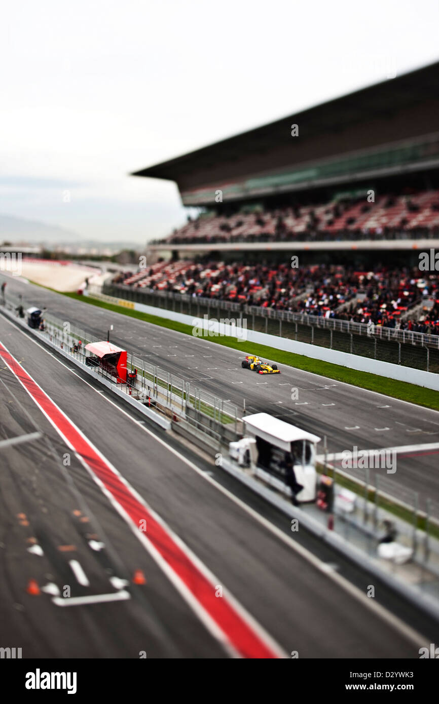 Formula one testing and grandstand, Barcelona, 27 02 10 Stock Photo