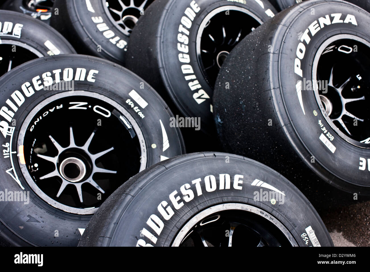 Formula one car wheels, Barcelona, 27 02 10 Stock Photo
