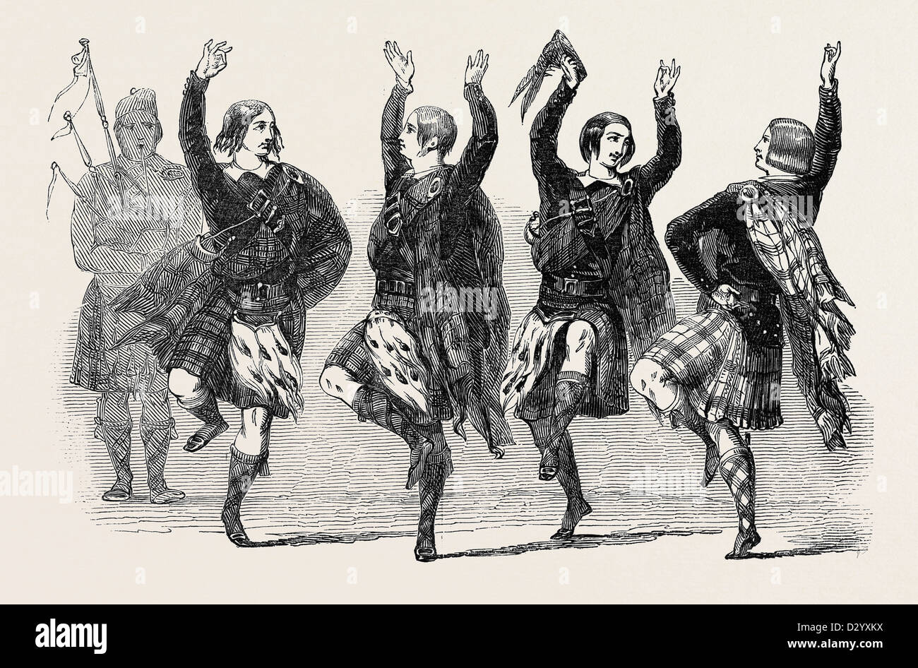 HIGHLAND DANCERS AND PIPERS Stock Photo