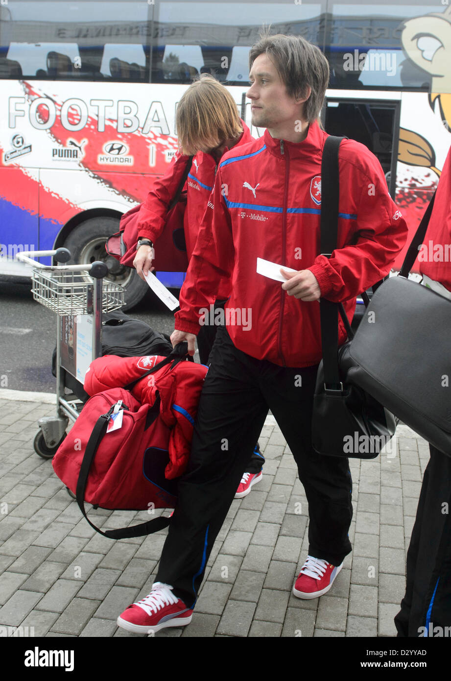 Captain of Czech Republic soccer team Tomas Rosicky gets off the bus at Prague's Vaclav Havel Airport in Prague, Czech Republic, February 5, 2013 to leave for Turkey. Czech team is to play friendly match there. (CTK Photo/Michal Kamaryt) Stock Photo