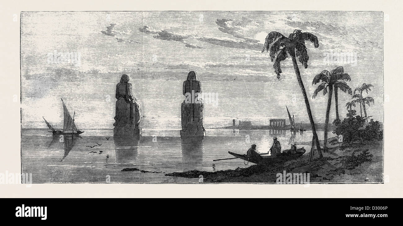 COLOSSAL STATUES IN THE PLAIN OF THEBES DURING THE INUNDATION INUNDATION OF THE NILE Stock Photo