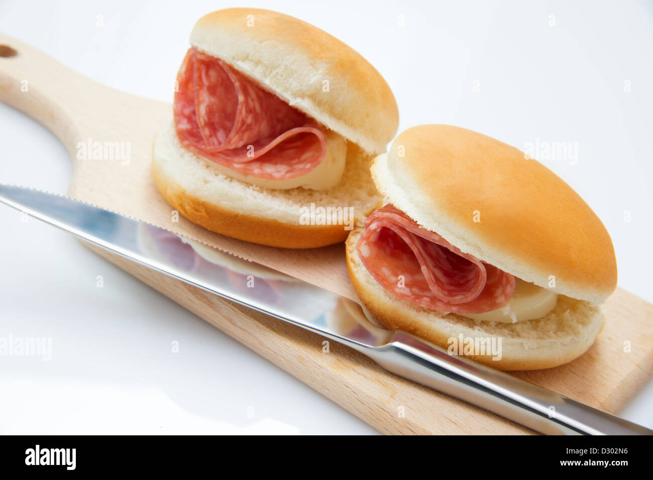 mini snack bread with salami and cheese Stock Photo Alamy