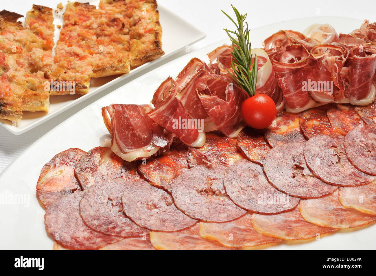 assortment of sliced cold meats Stock Photo