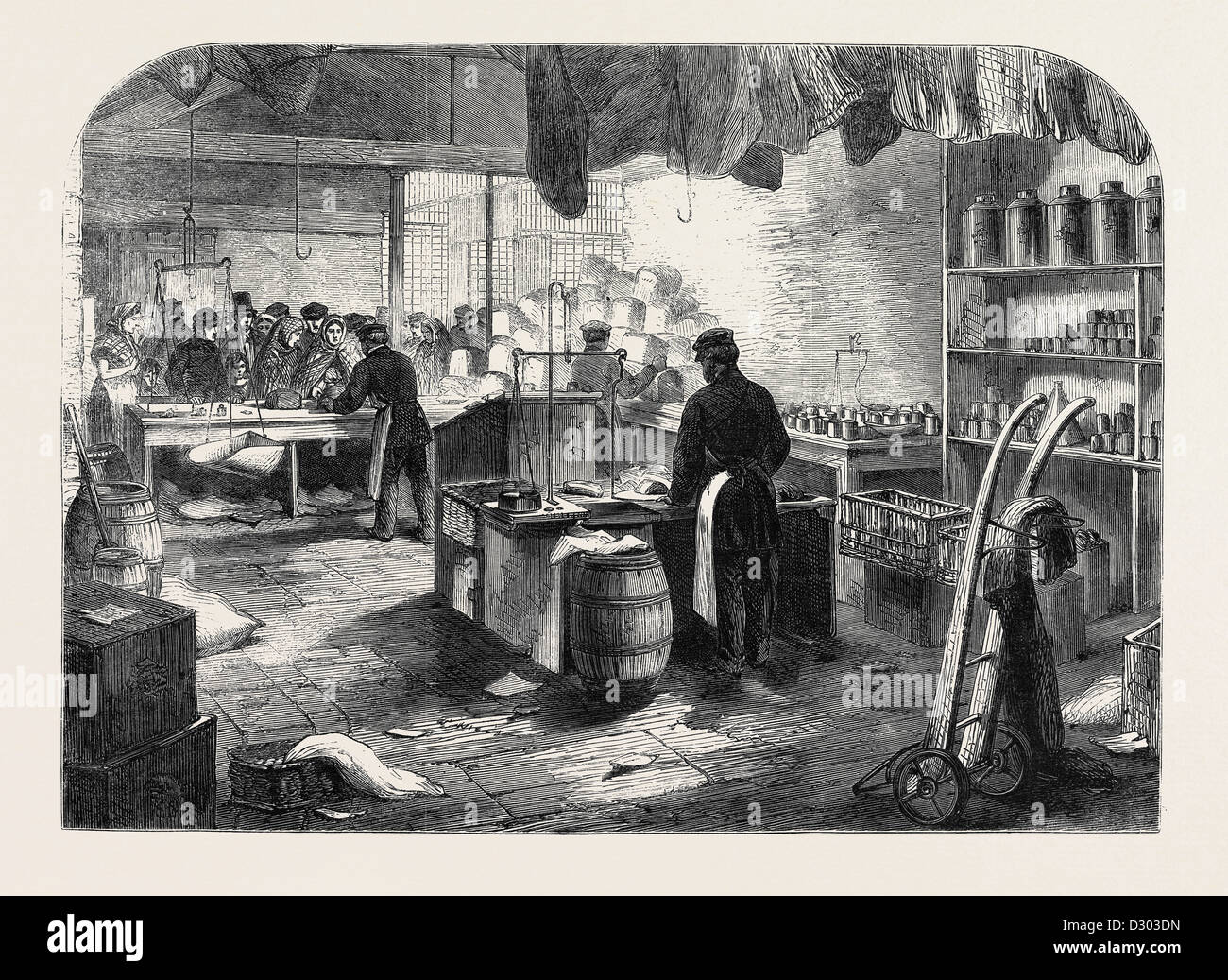 THE COTTON FAMINE: SHOP FOR MILL HANDS AT MR. BIRLEY'S MILL MANCHESTER 1862 Stock Photo