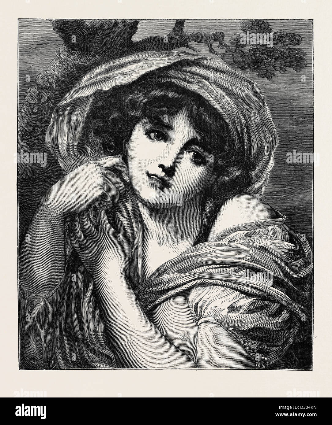 HEAD OF A GIRL, BY GREUZE, 1870 Stock Photo