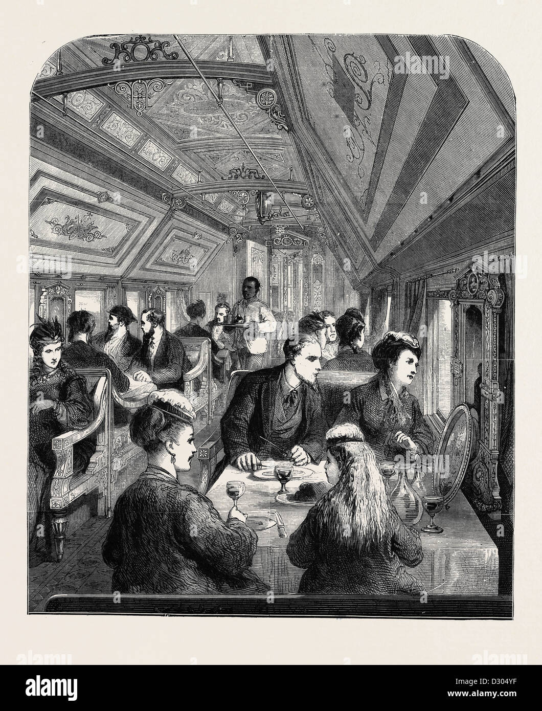 DINING CAR ON THE UNION PACIFIC RAILWAY, 1870 Stock Photo