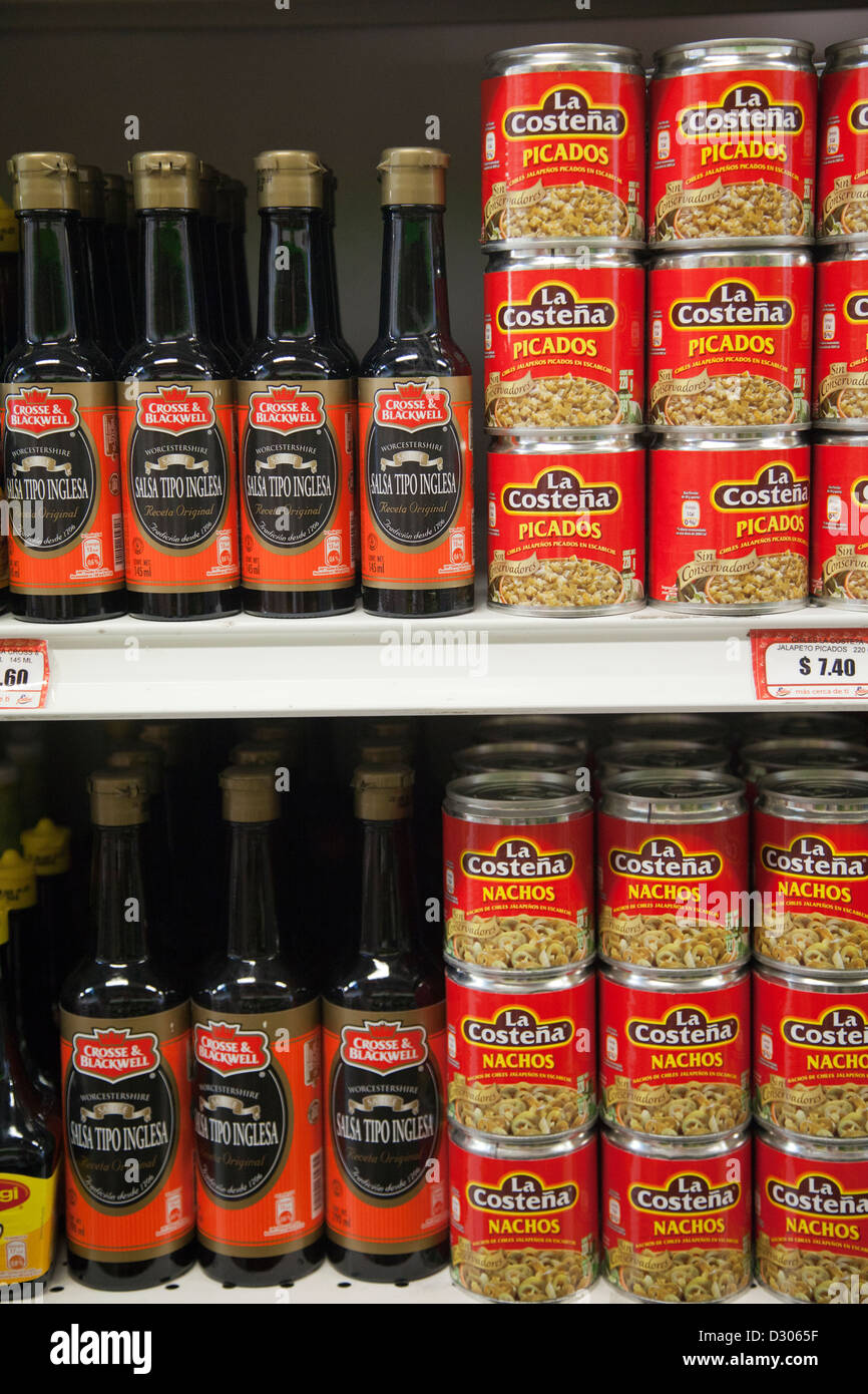 Foods on Shelf in Supermarket in Oaxaca - Mexico Stock Photo
