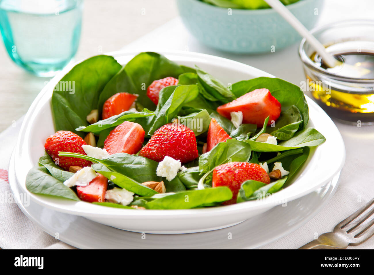 Strawberry with Spinach,Feta cheese and Almond salad Stock Photo Alamy