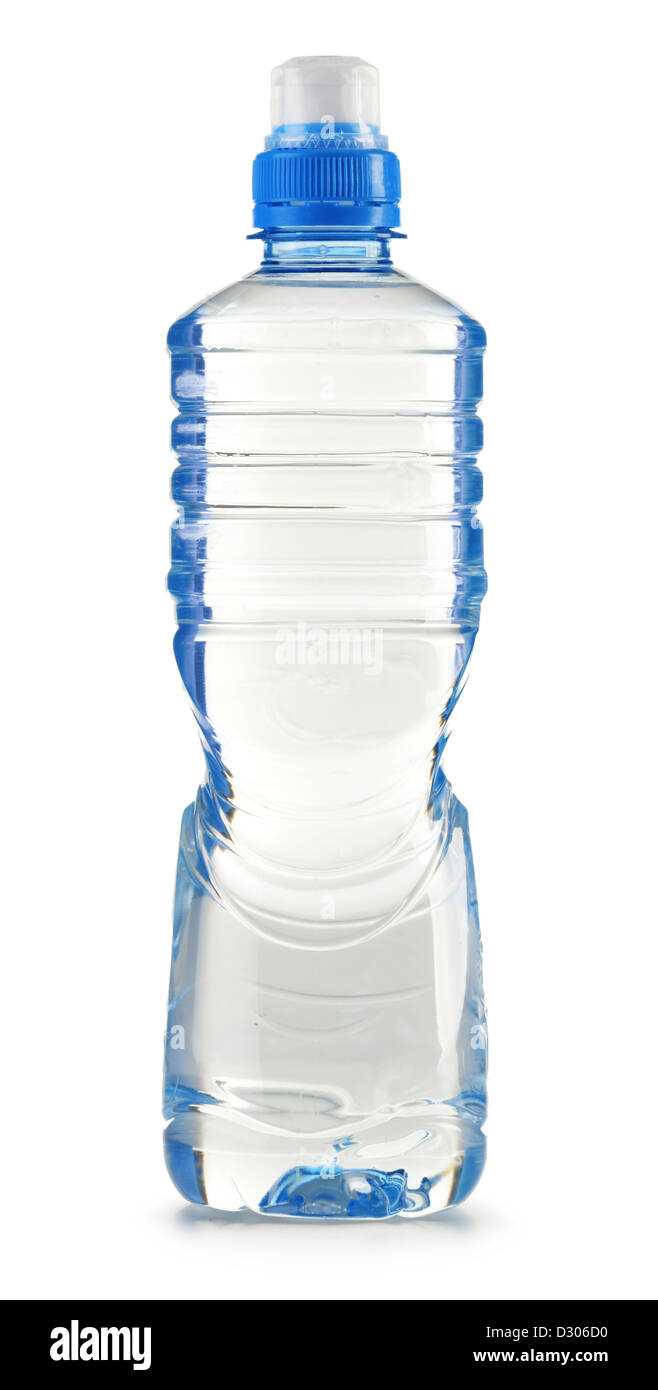 Polycarbonate plastic bottle of mineral water isolated on white ...