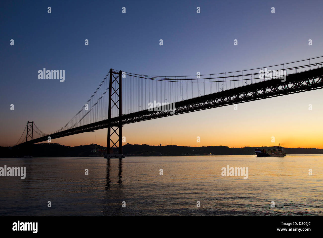 25 th April bridge on theTagus river, Lisbon, Portugal. Stock Photo