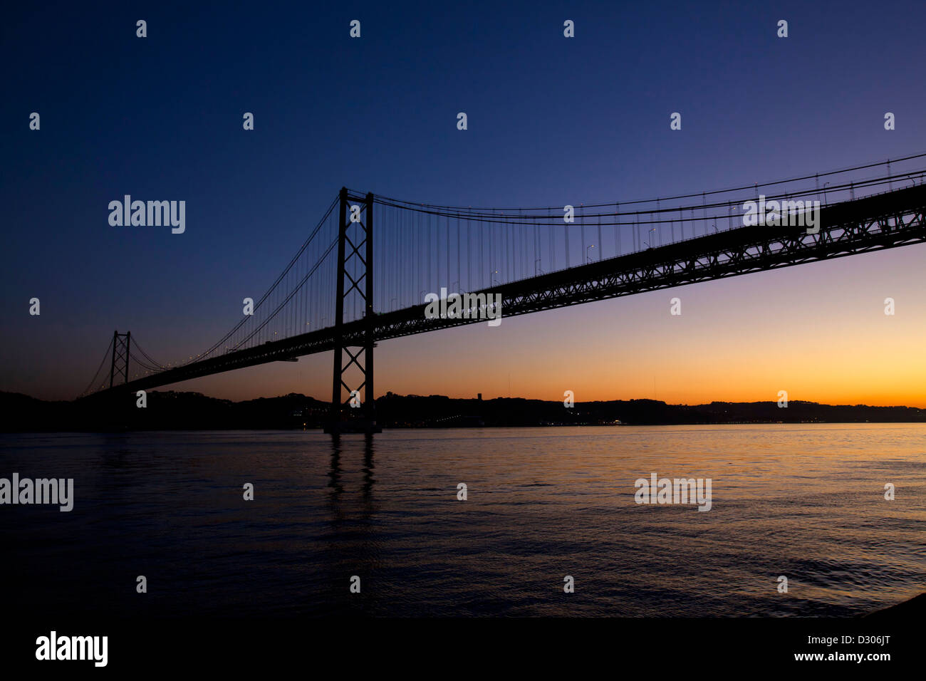 25 th April bridge on theTagus river, Lisbon, Portugal. Stock Photo