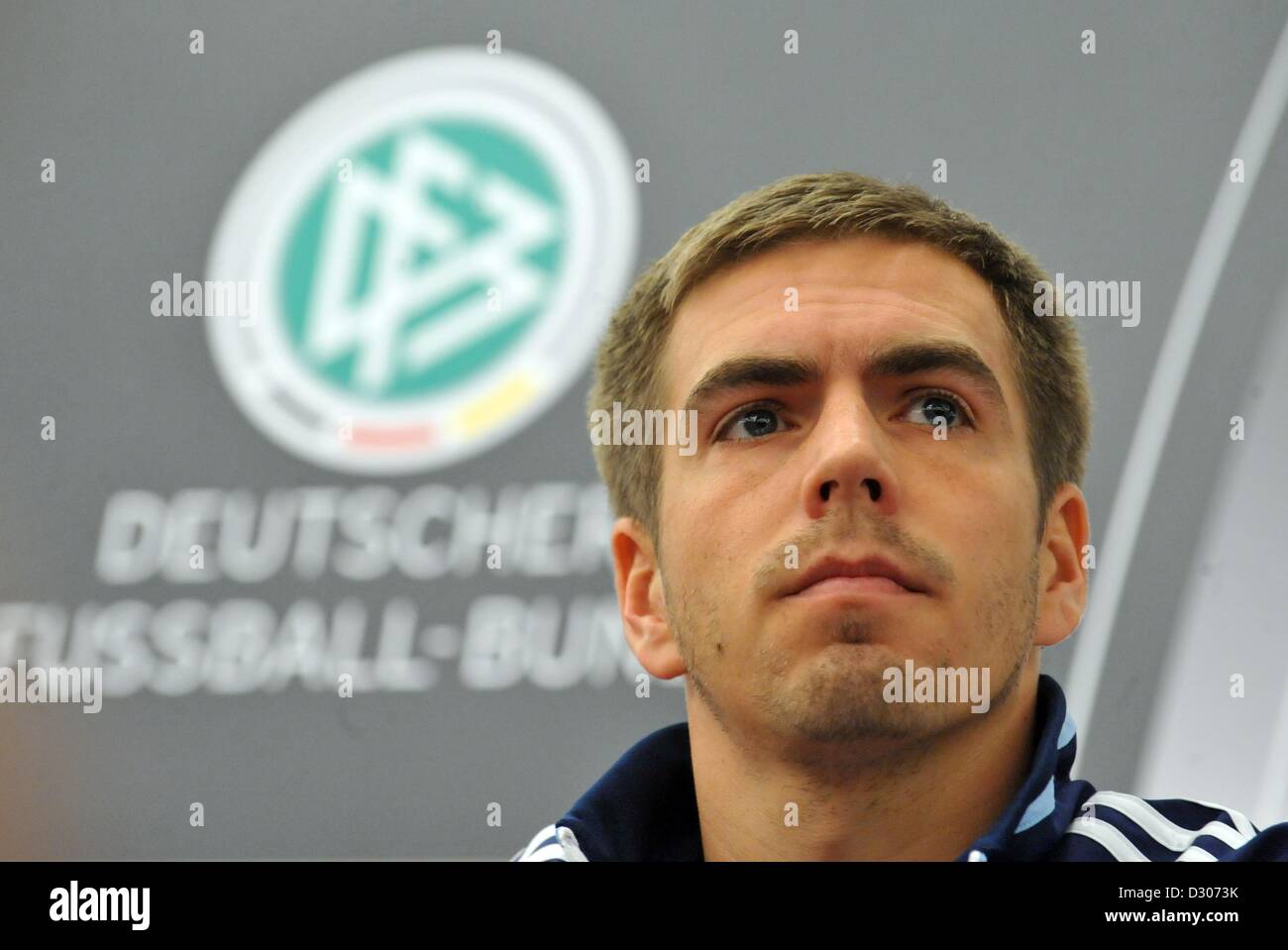 Paris, France. 5th February 2013. Germany's captain Philipp Lahm takes part in a press conference held by the German national soccer team in Paris, France, 05 February 2013. German will play France on 06 February 2013. Photo: ANDREAS GEBERT/dpa/Alamy Live News Stock Photo