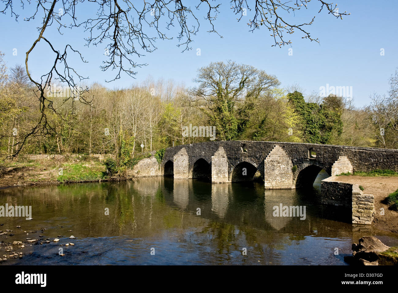 The Dipping Bridge over the Ogmore River near Merthyr Mawr, Bridgend in Wales, UK Stock Photo