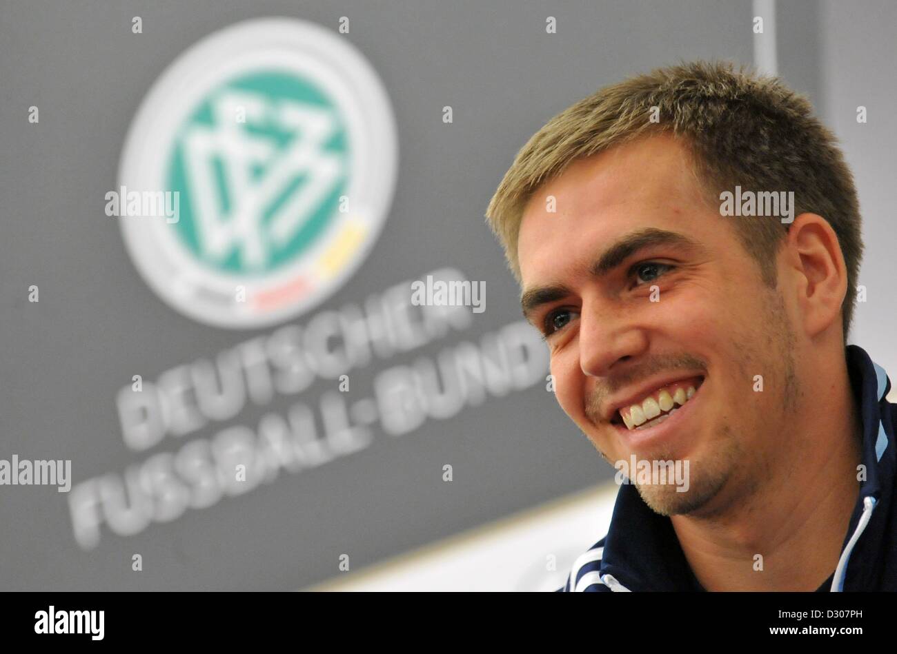 Paris, France. 5th February 2013. Germany's captain Philipp Lahm takes part in a press conference held by the German national soccer team in Paris, France, 05 February 2013. German will play France on 06 February 2013. Photo: ANDREAS GEBERT/dpa/Alamy Live News Stock Photo