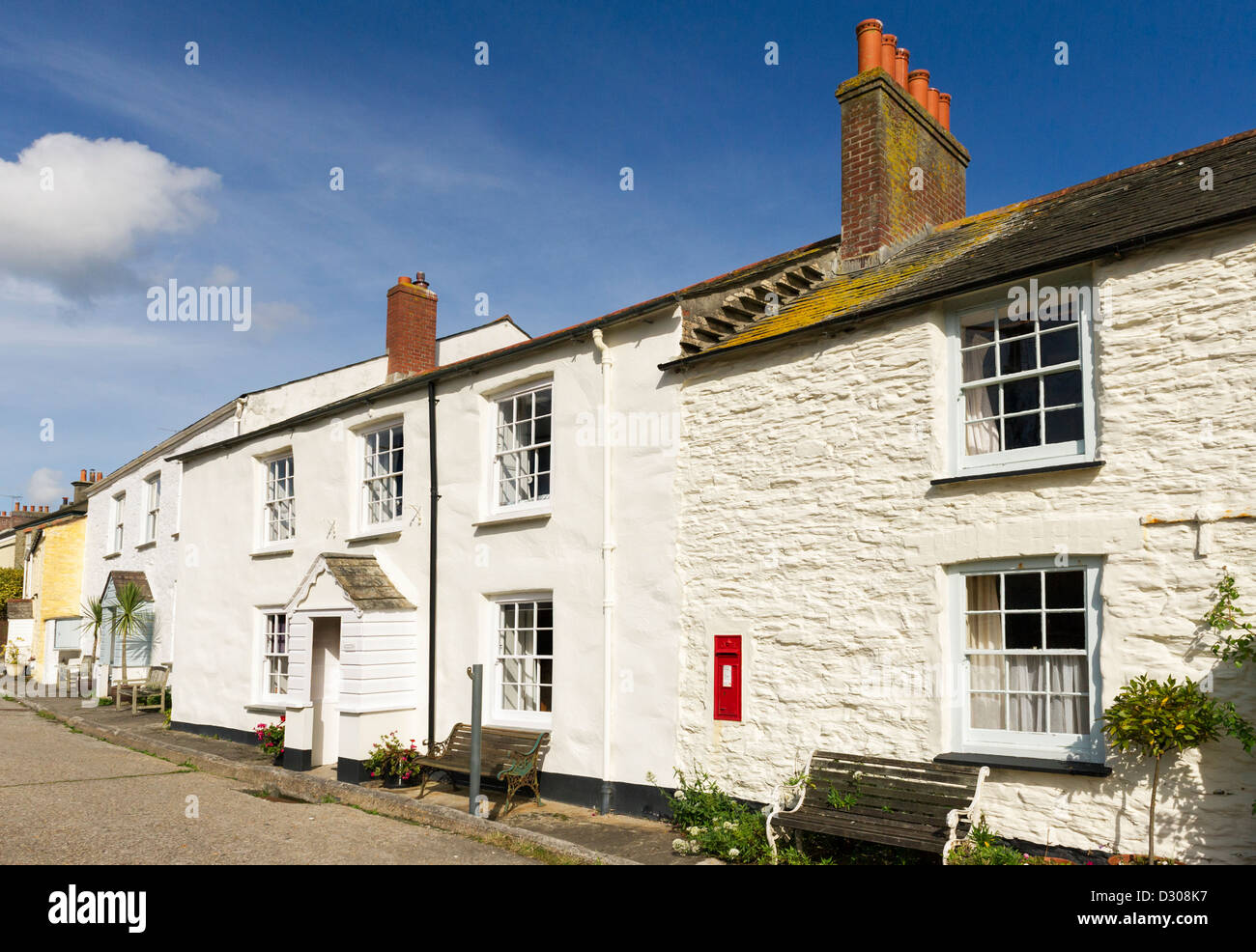 A row of traditional cottages in Churchtown, Cornwall, UK Stock Photo