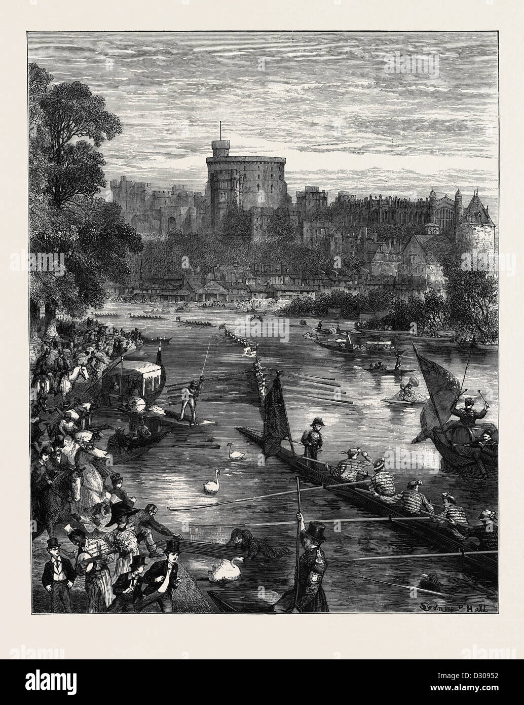 SPEECH DAY AT ETON, THE PROCESSION OF EIGHTS ON THE RIVER, 1870 Stock Photo