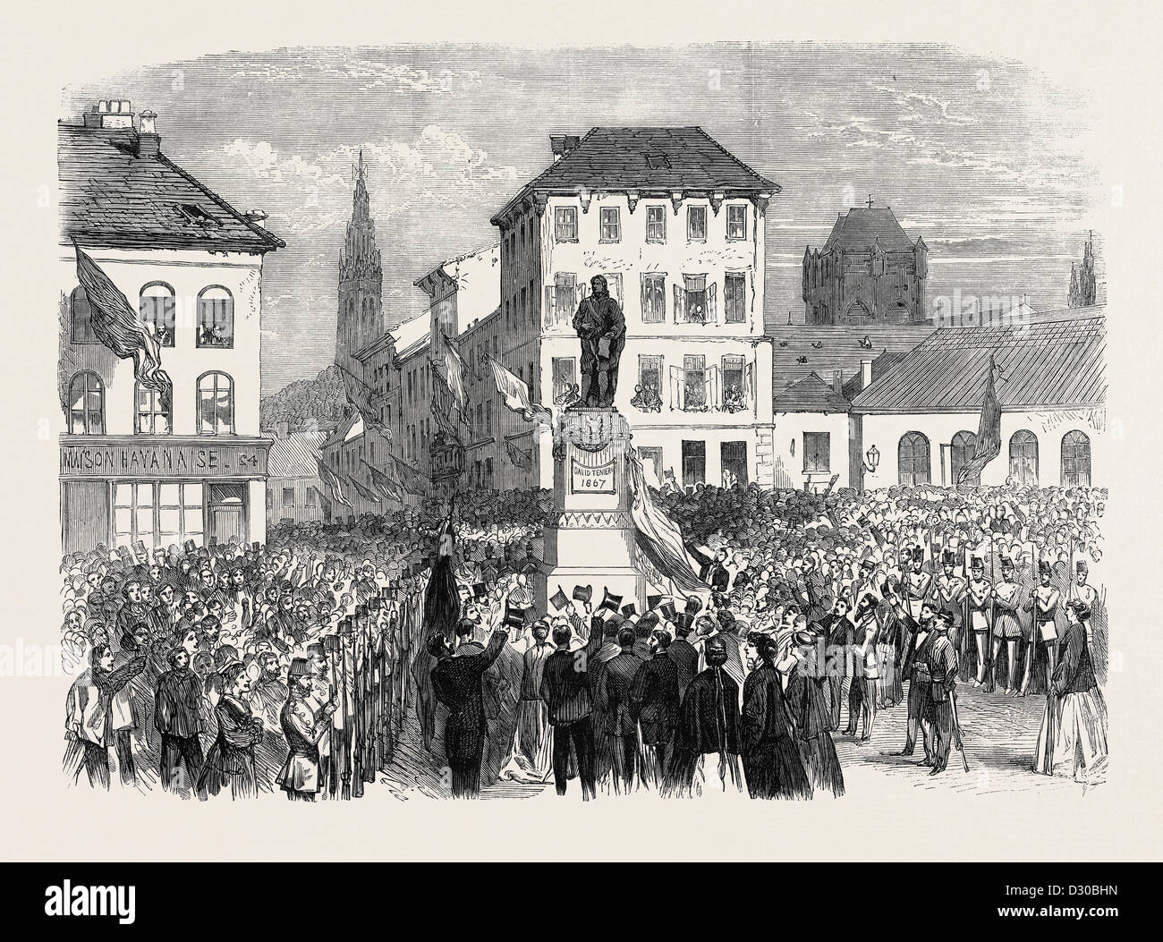 INAUGURATION OF THE STATUE OF TENIERS AT ANTWERP BELGIUM 1867 Stock Photo