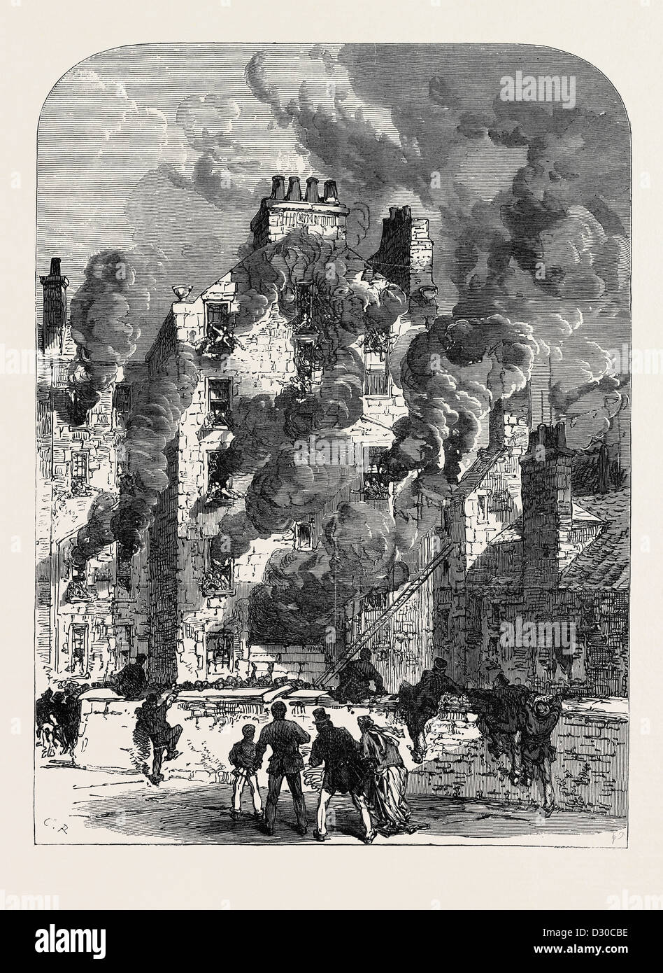 THE FATAL FIRE IN THE CANONGATE EDINBURGH UK 1867 Stock Photo