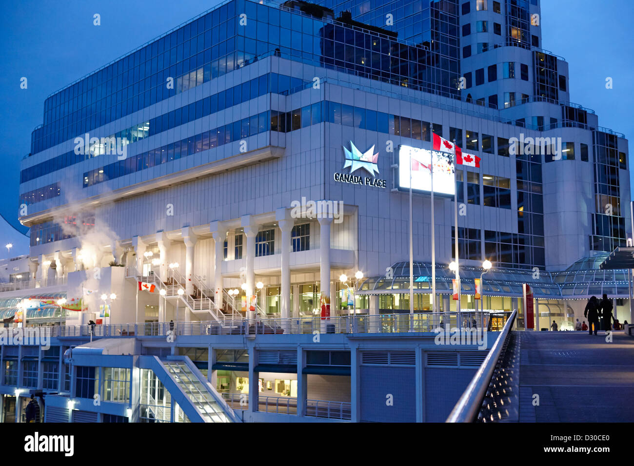 late evening at canada place building Vancouver BC Canada Stock Photo