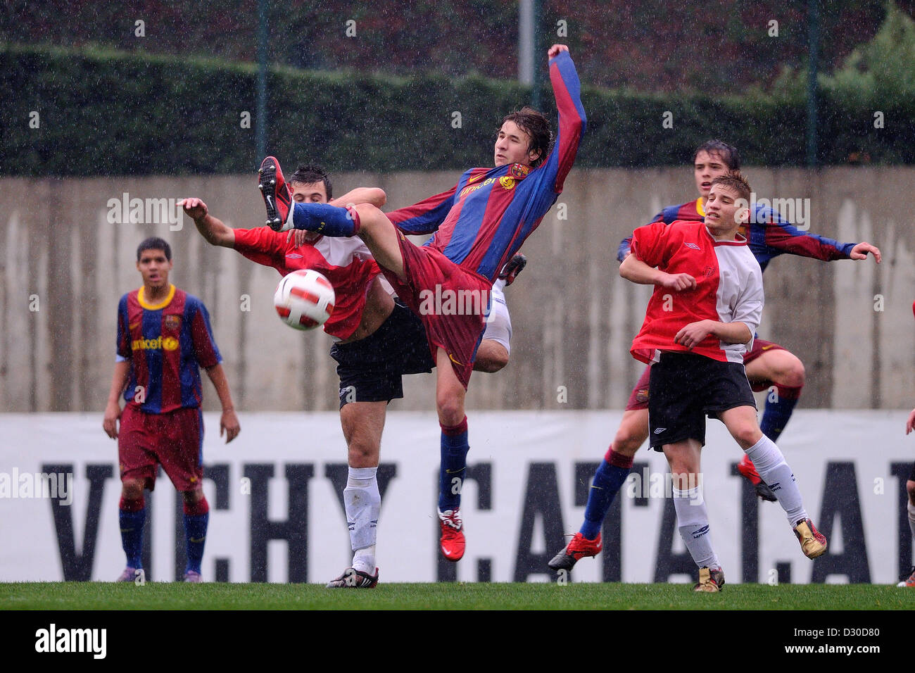 BARCELONA, SPAIN - MAR 12: Sergi Samper plays with F.C Barcelona youth team against L'Hospitalet. 2011. Stock Photo