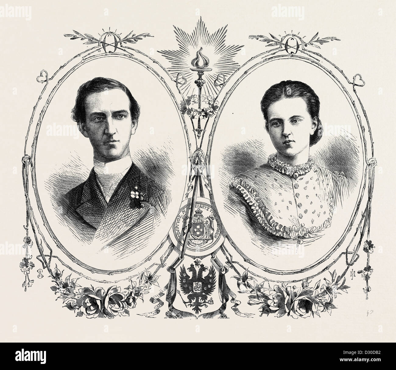 GEORGE I. KING OF GREECE AND HIS QUEEN THE GRAND DUCHESS OLGA CONSTANTINOVNA OF RUSSIA 1867 Stock Photo