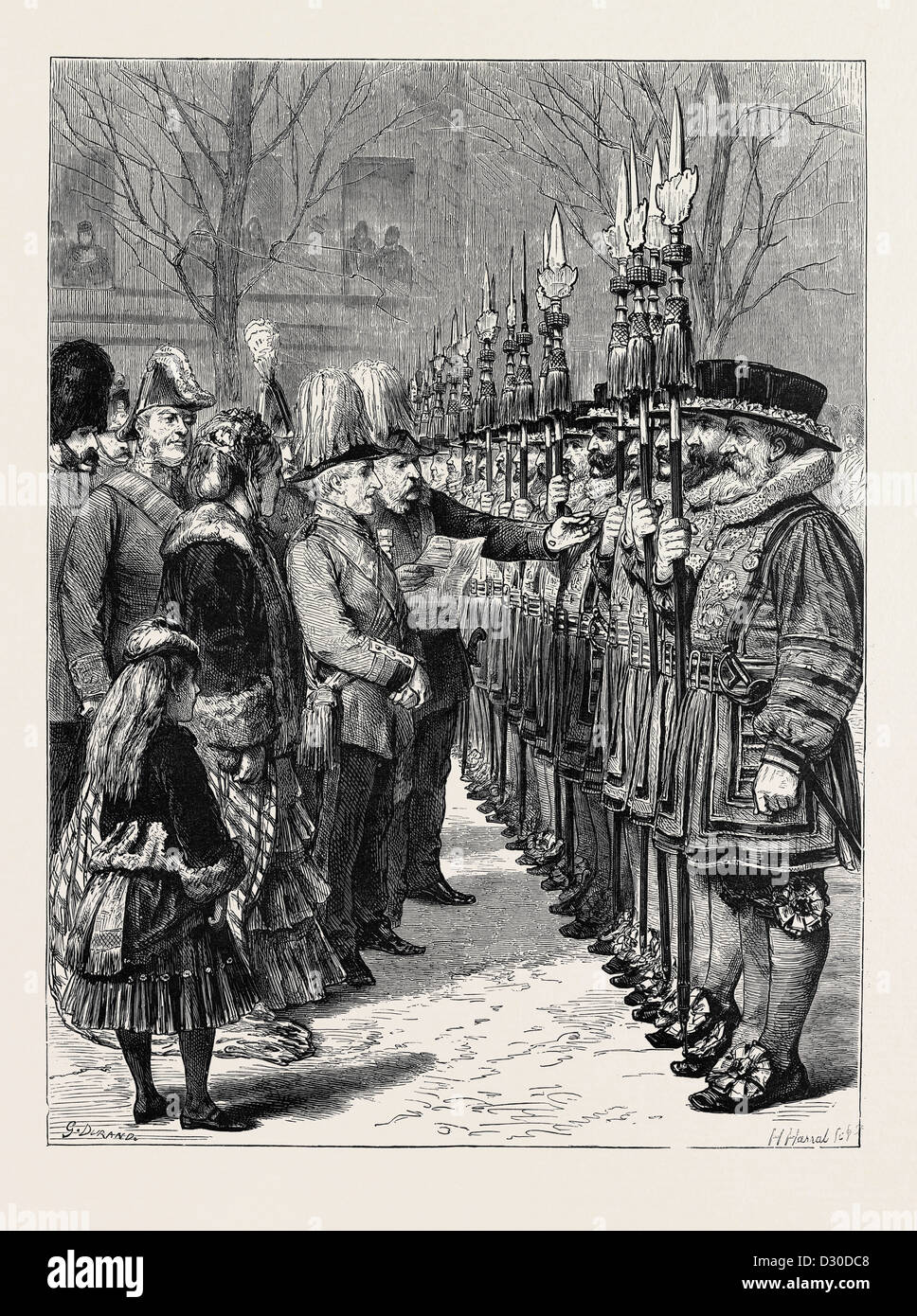 INSTALLATION OF SIR W.M. GOMM, G.C.B., G.C.S.I., AS CONSTABLE OF THE TOWER, INSPECTING THE BEEFEATERS, LONDON Stock Photo