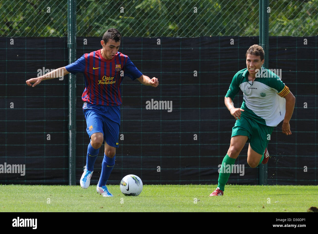 BARCELONA, SPAIN SEP 4 Player plays with F.C Barcelona youth team against U.E. Cornella Stock