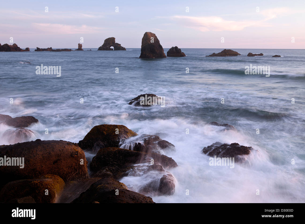 OR00929-00...OREGON - Surging surf at Indian Point in Ecola State Park near Cannon Beach. Stock Photo