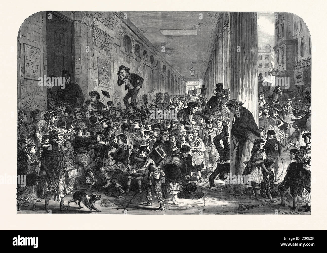 ENGAGING CHILDREN FOR THE CHRISTMAS PANTOMIME AT DRURY LANE THEATRE LONDON UK 1867 Stock Photo