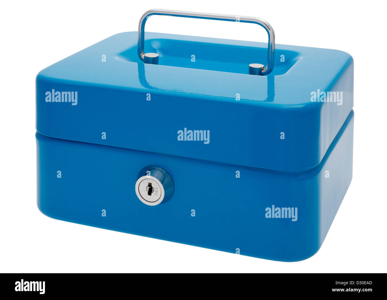 Blue lockable cash box on white background Stock Photo Alamy