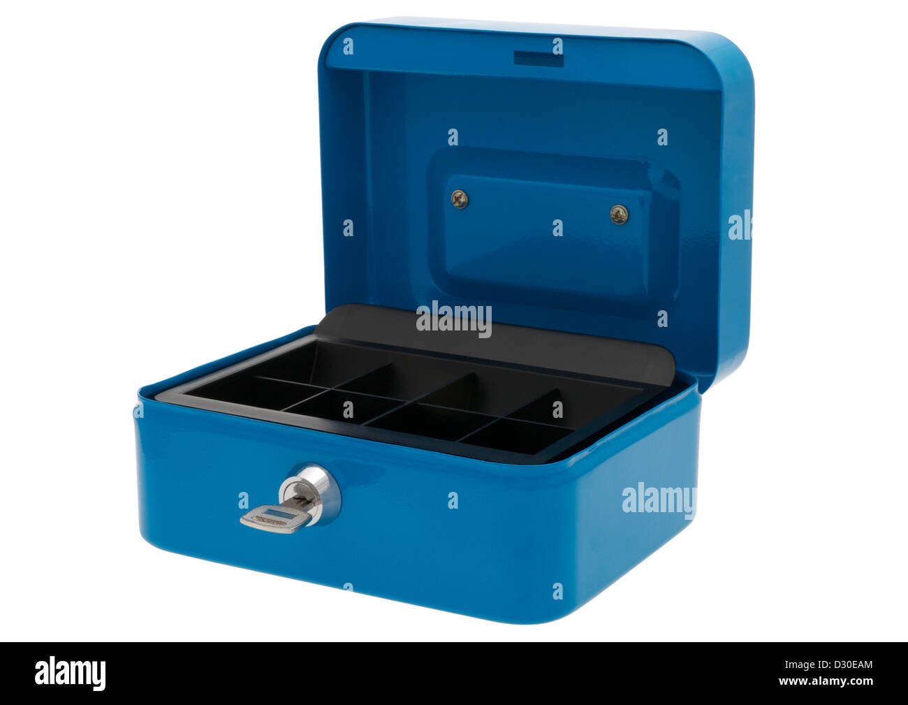 Blue lockable cash box on white background Stock Photo Alamy