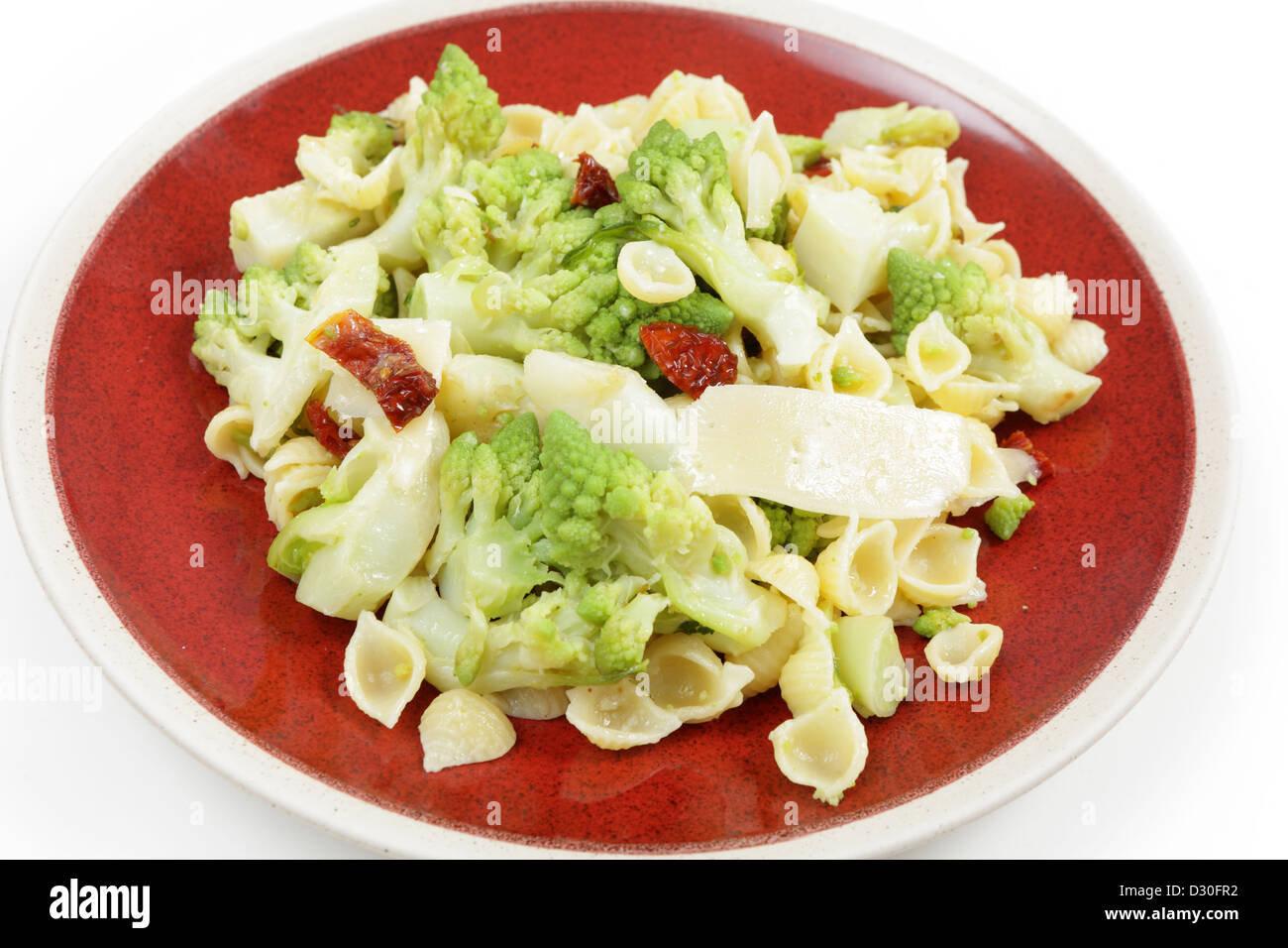 An Italianstyle romanesco and pasta meal, cooked with chopped sun