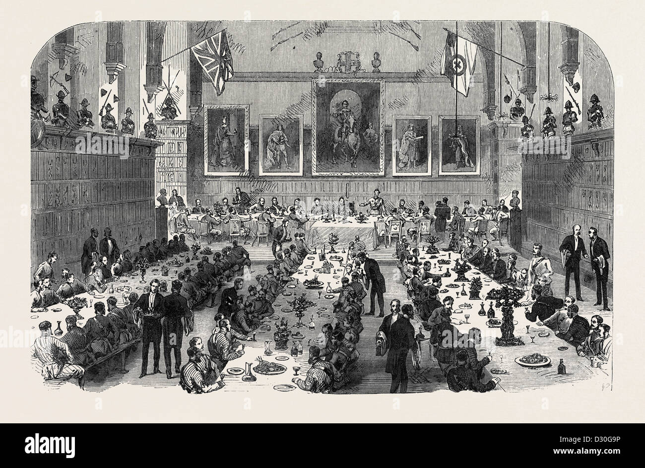 DINNER GIVEN BY THE INNS OF COURT VOLUNTEERS TO THE UNIVERSITIES CORPS 1868 Stock Photo