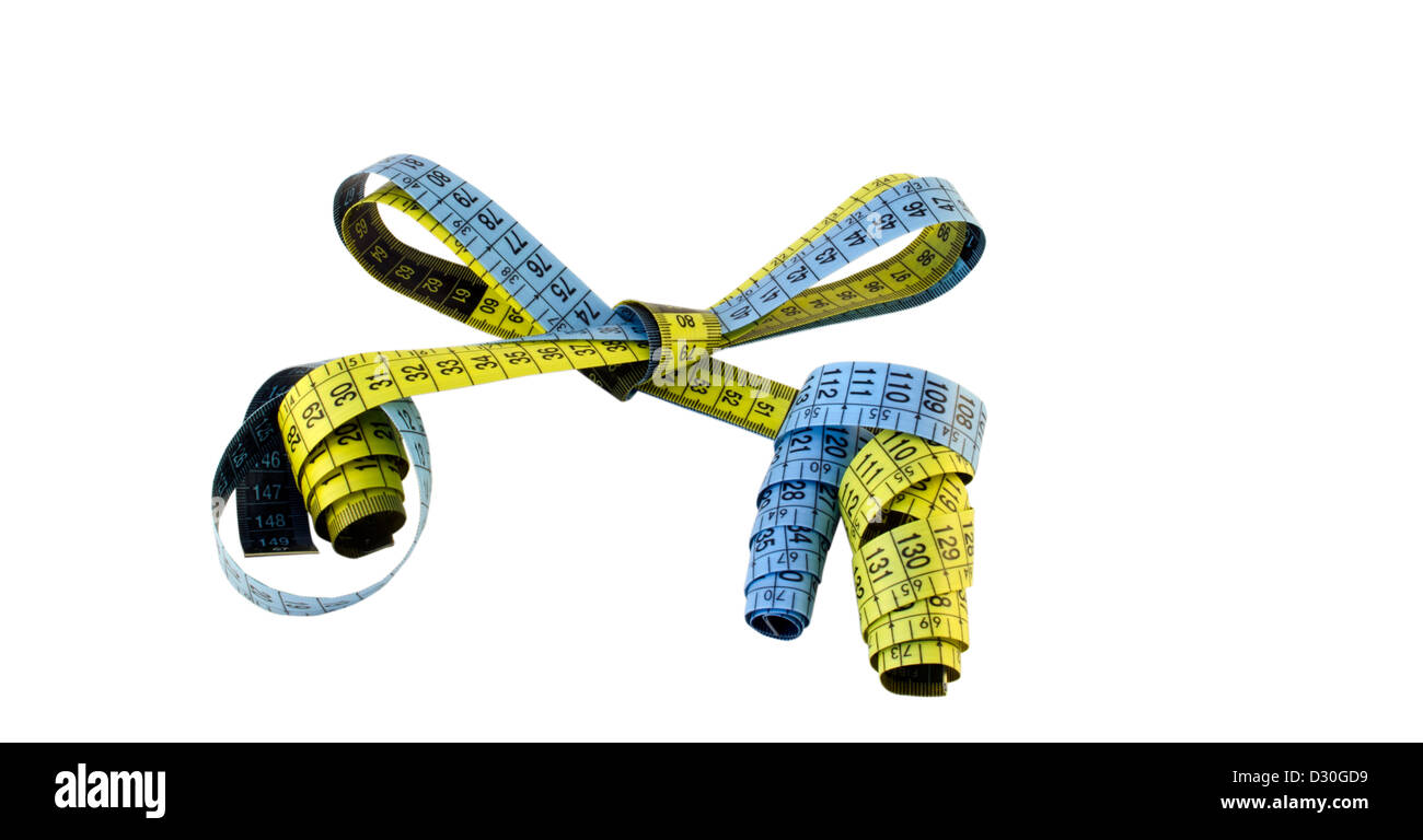 yellow and blue measuring centimeters to tie in a ribbon and isolated ...